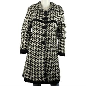 CARDUCCI Black White Houndstooth Knit Long Cardigan Wool Mohair Blend Office